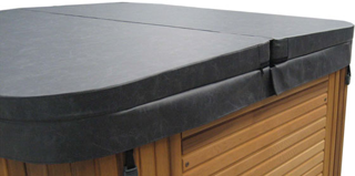 Slate-colored custom spa cover shown on spa
