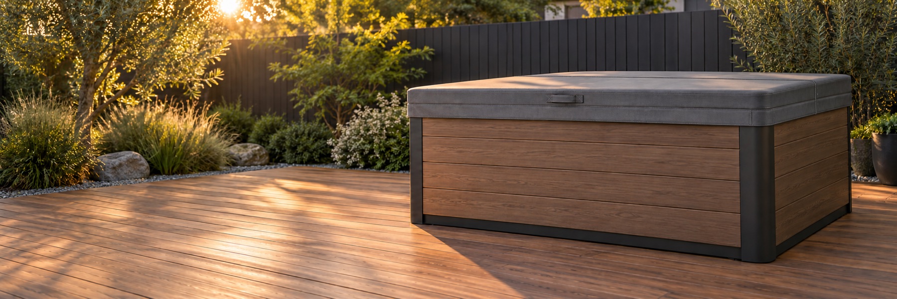 Custom replacement cover on an outdoor hot tub