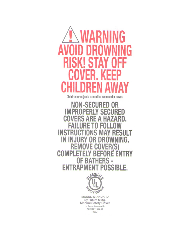 Spa cover warning label with UL Classified mark; open PDF to read the complete label